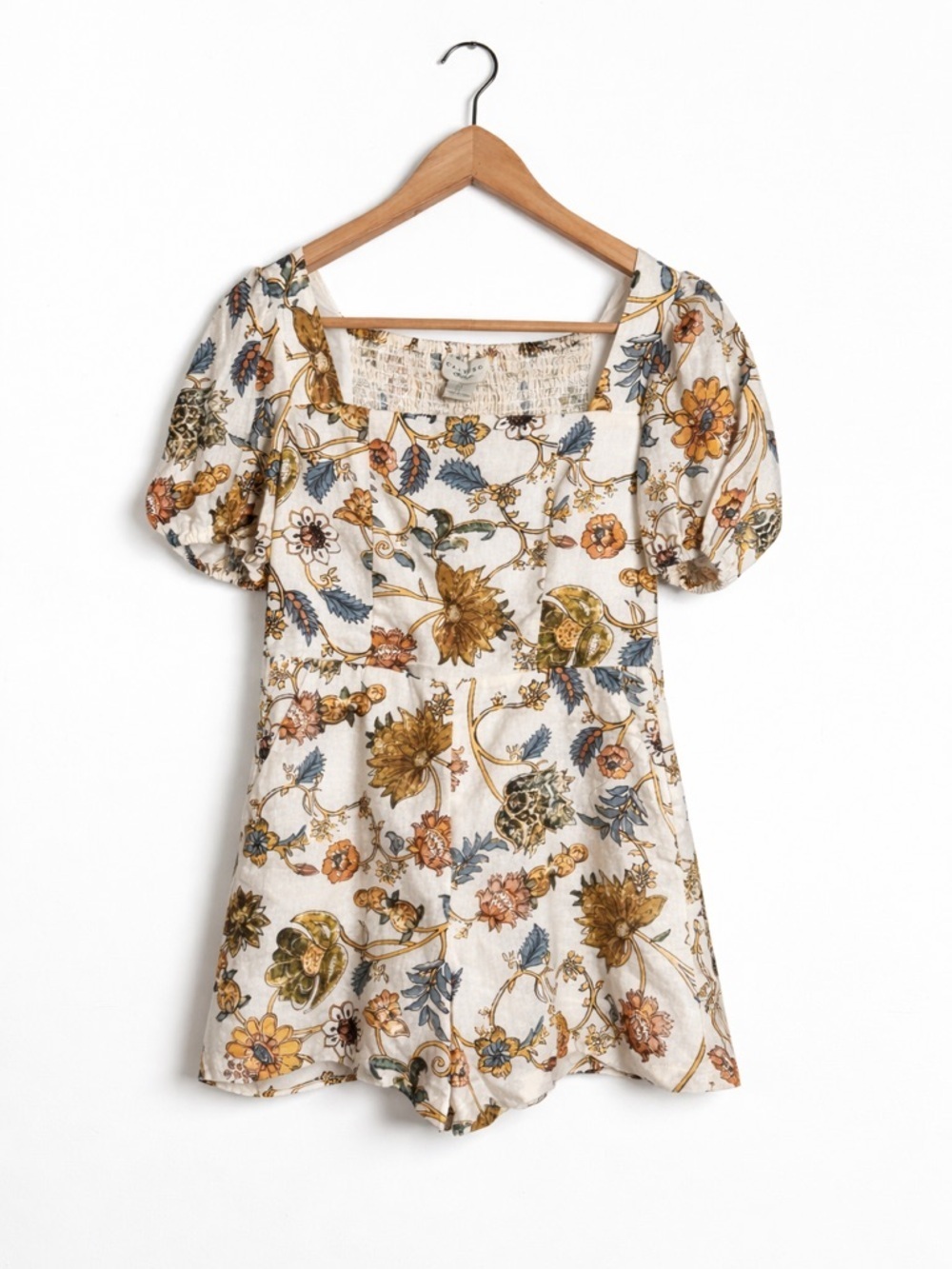 Calypso St. Barth Vintage Floral Romper Square Neck Puff Sleeve Cottagecore Sz 2